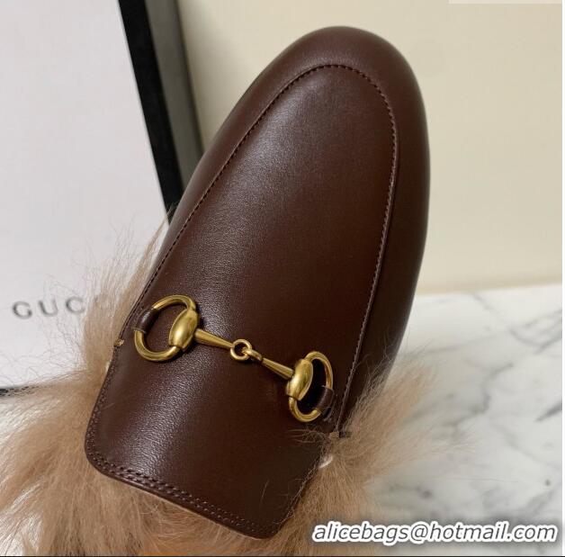 Grade Quality Gucci Leather and Wool Flat Slippers Brown 1119089