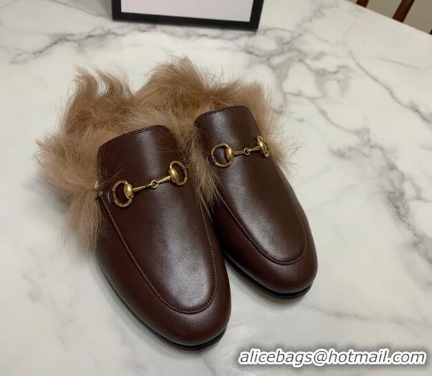 Grade Quality Gucci Leather and Wool Flat Slippers Brown 1119089