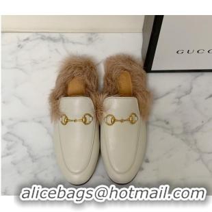 Perfect Gucci Leather and Wool Flat Slippers White 1119090