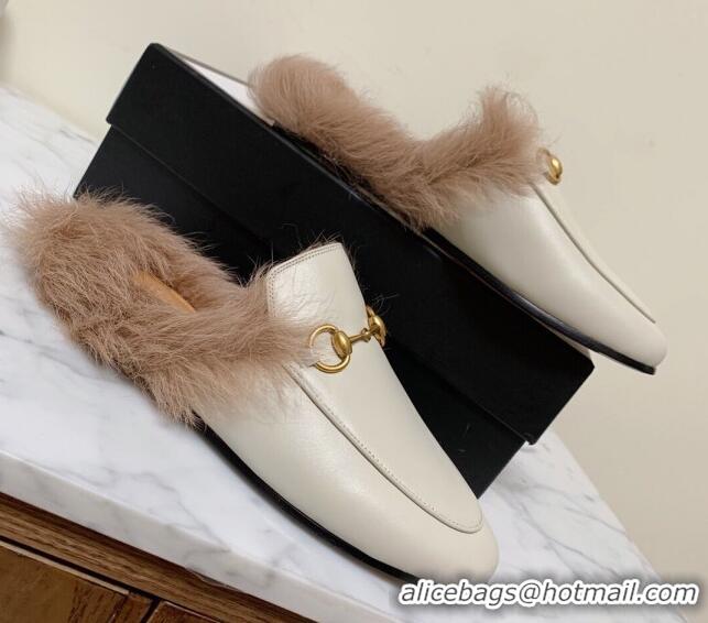 Perfect Gucci Leather and Wool Flat Slippers White 1119090