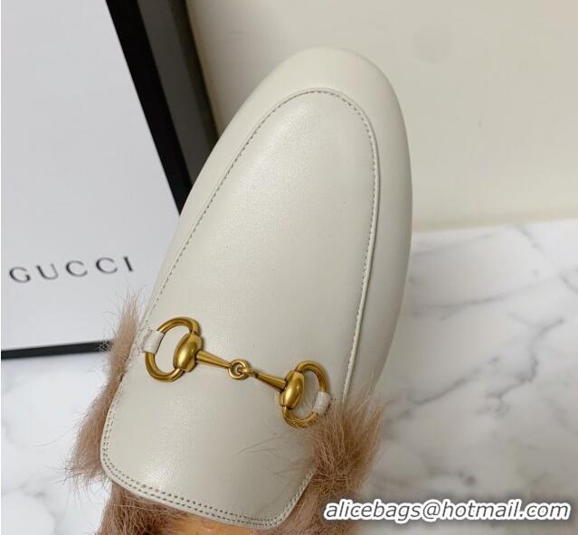 Perfect Gucci Leather and Wool Flat Slippers White 1119090