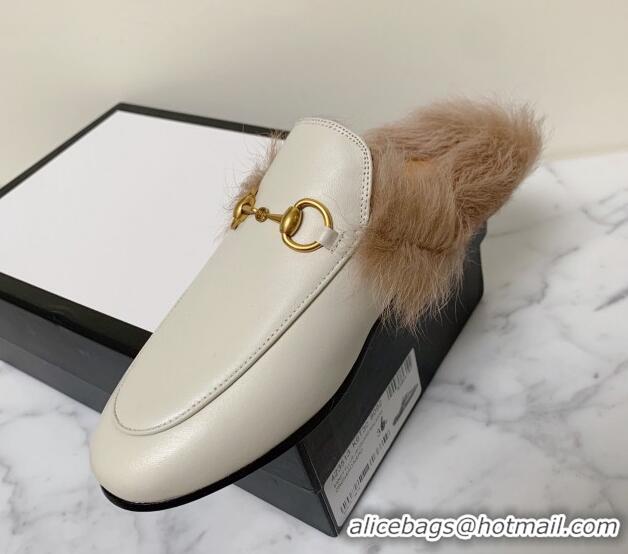 Perfect Gucci Leather and Wool Flat Slippers White 1119090