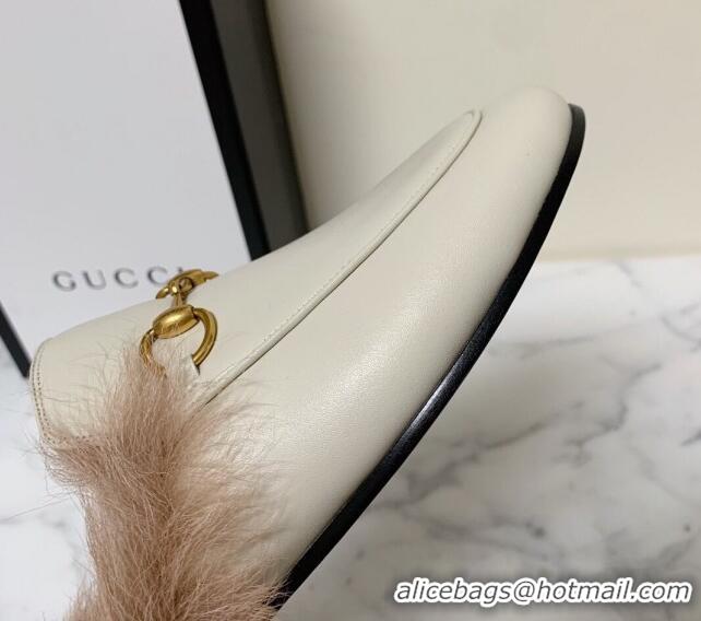 Perfect Gucci Leather and Wool Flat Slippers White 1119090