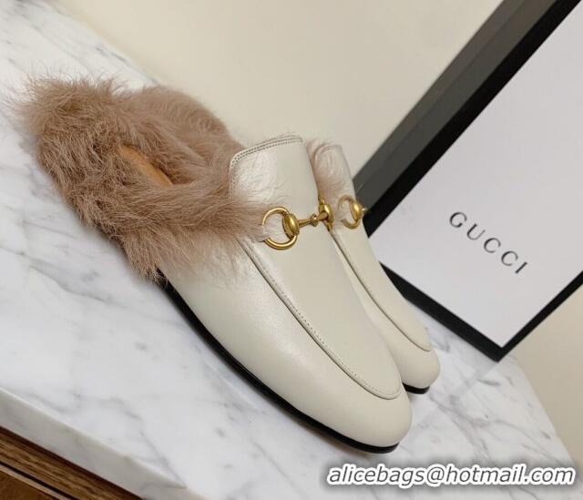 Perfect Gucci Leather and Wool Flat Slippers White 1119090