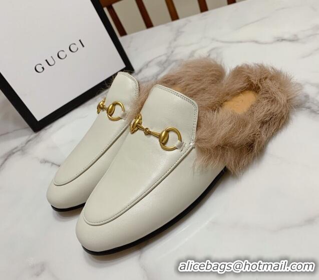 Perfect Gucci Leather and Wool Flat Slippers White 1119090