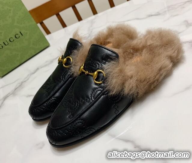 Unique Style Gucci GG Leather and Wool Flat Slippers Black 1119092