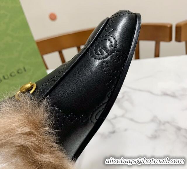 Unique Style Gucci GG Leather and Wool Flat Slippers Black 1119092