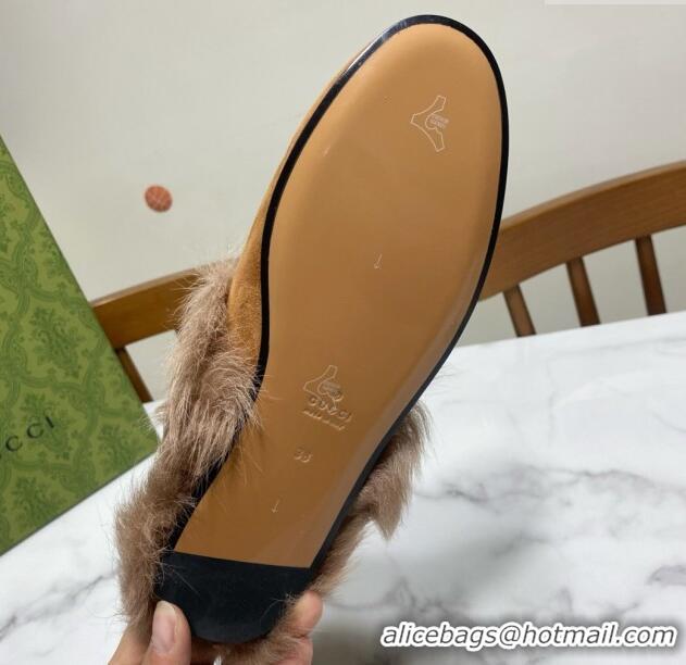 Best Price Gucci Suede and Wool Flat Slippers Brown 1119094