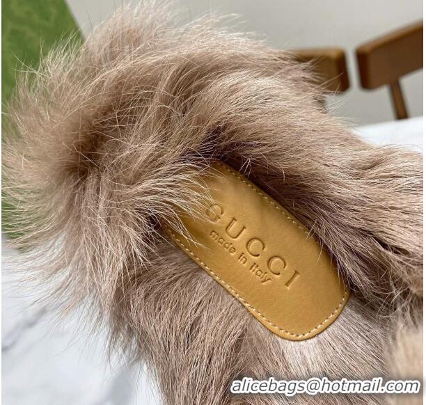 Best Price Gucci Suede and Wool Flat Slippers Brown 1119094