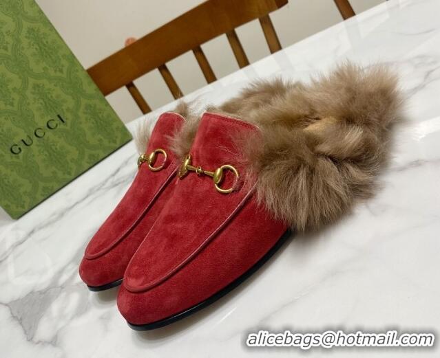 Top Grade Gucci Suede and Wool Flat Slippers Red 1119095