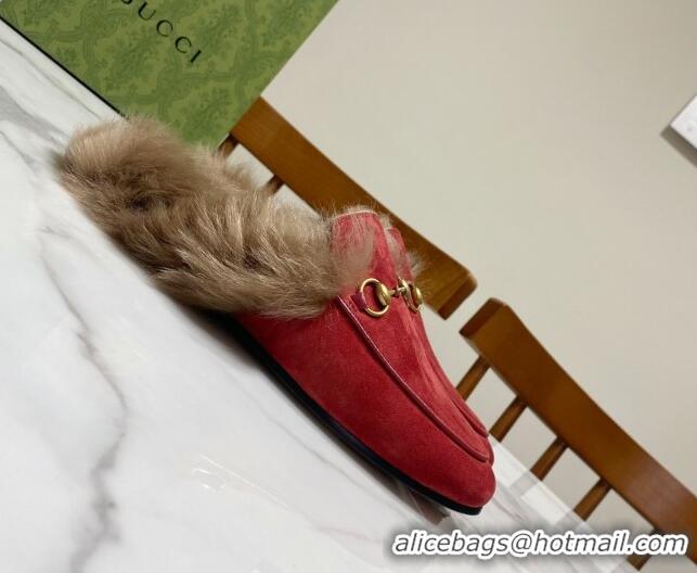 Top Grade Gucci Suede and Wool Flat Slippers Red 1119095