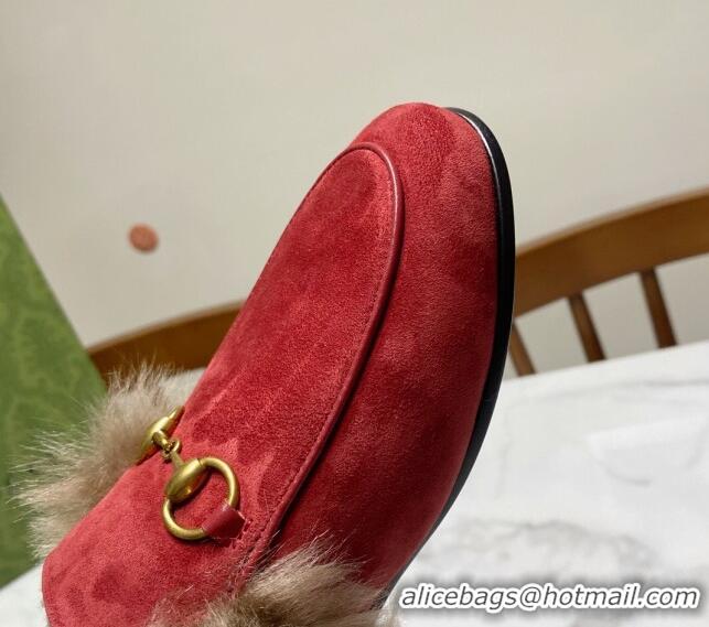 Top Grade Gucci Suede and Wool Flat Slippers Red 1119095