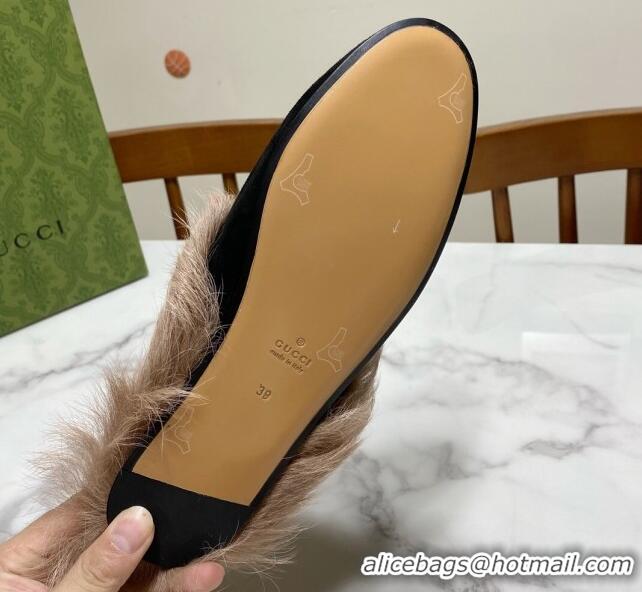 Popular Style Gucci Suede and Wool Flat Slippers Black 1119096