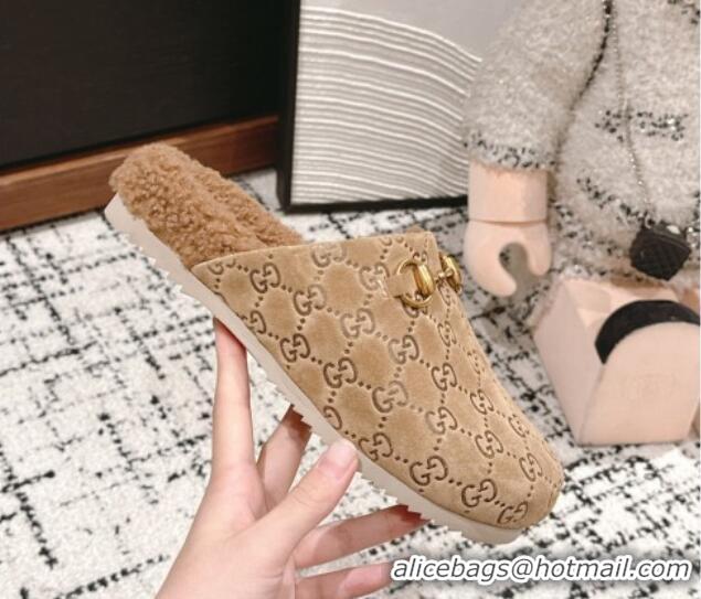 Purchase Gucci GG Suede and Wool Flat Mules Beige 1119098