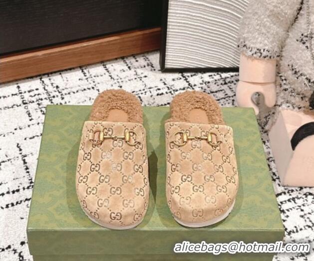 Purchase Gucci GG Suede and Wool Flat Mules Beige 1119098