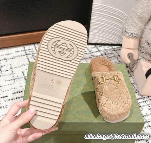 Purchase Gucci GG Suede and Wool Flat Mules Beige 1119098