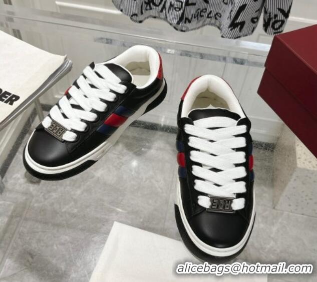 Luxury Cheap Gucci Calf Leather Ace Sneakers Black 1119101