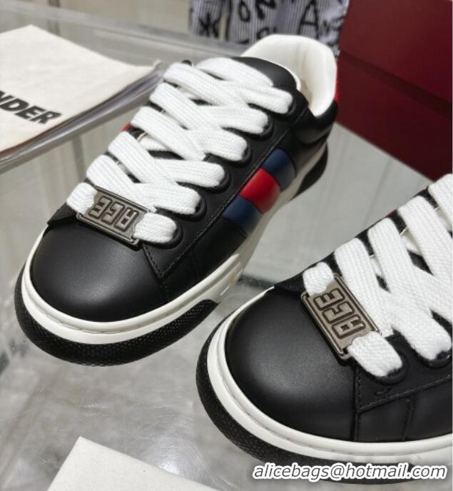 Luxury Cheap Gucci Calf Leather Ace Sneakers Black 1119101