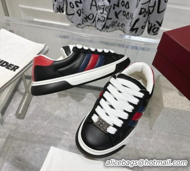 Luxury Cheap Gucci Calf Leather Ace Sneakers Black 1119101