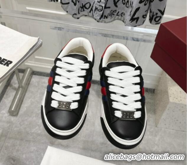 Luxury Cheap Gucci Calf Leather Ace Sneakers Black 1119101