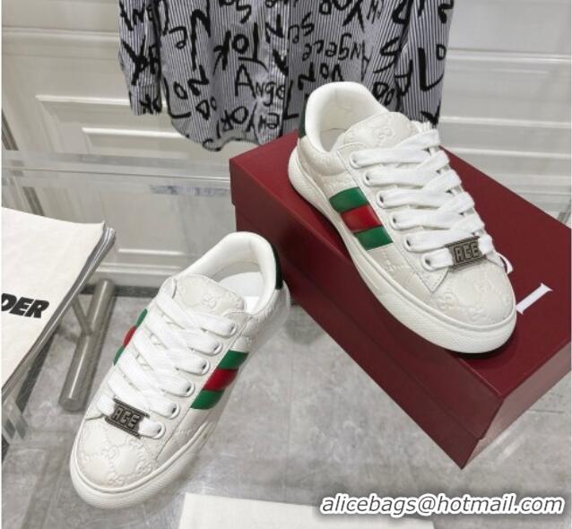 Popular Style Gucci GG Leather Ace Sneakers White 1119102