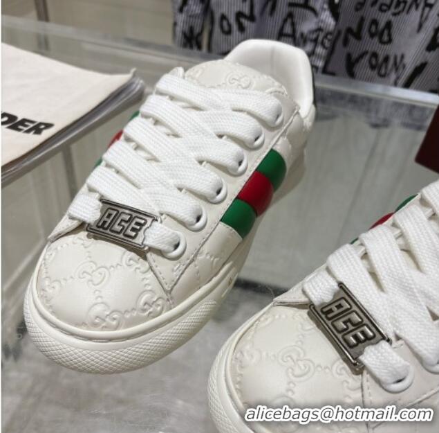 Popular Style Gucci GG Leather Ace Sneakers White 1119102