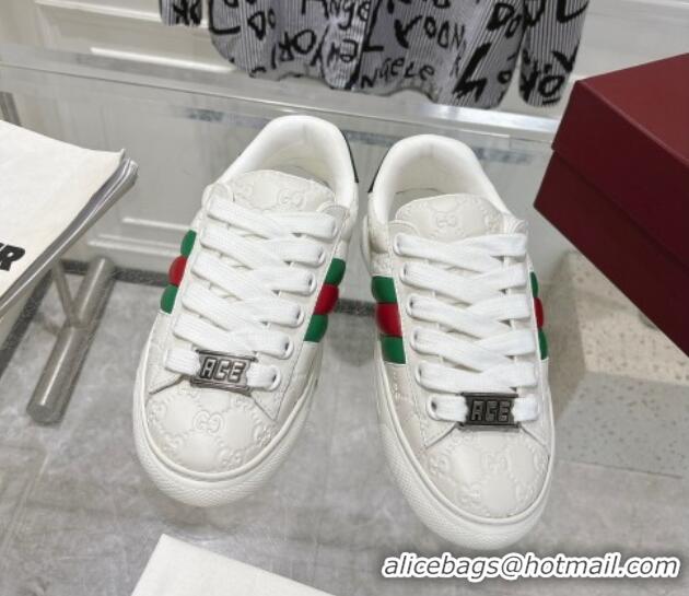 Popular Style Gucci GG Leather Ace Sneakers White 1119102