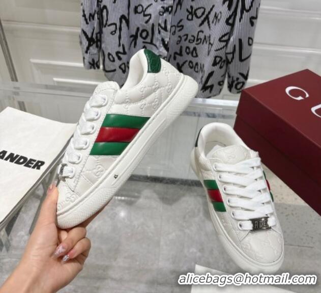 Popular Style Gucci GG Leather Ace Sneakers White 1119102