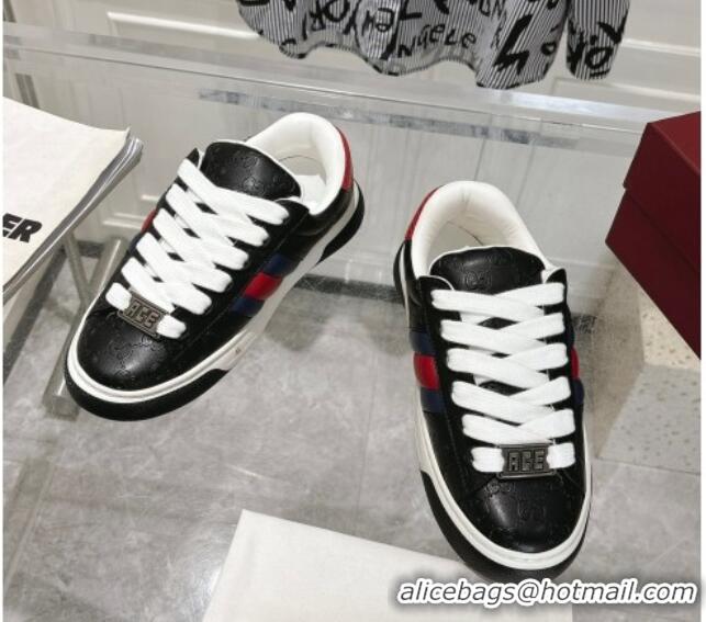 Top Design Gucci GG Leather Ace Sneakers Black 1119103