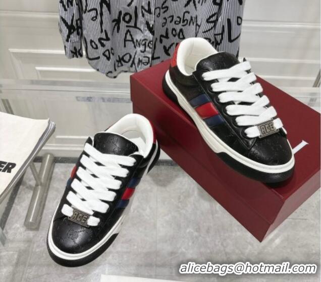 Top Design Gucci GG Leather Ace Sneakers Black 1119103