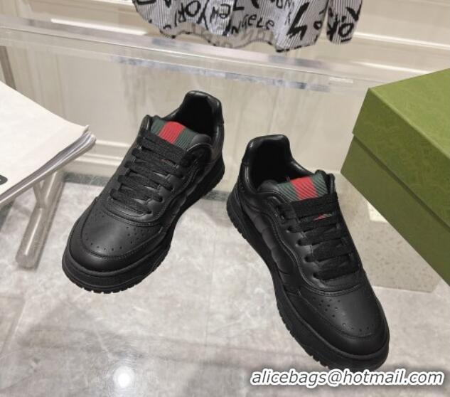 Sophisticated Gucci Re-Web Sneakers in Leather Black/Web 1119104