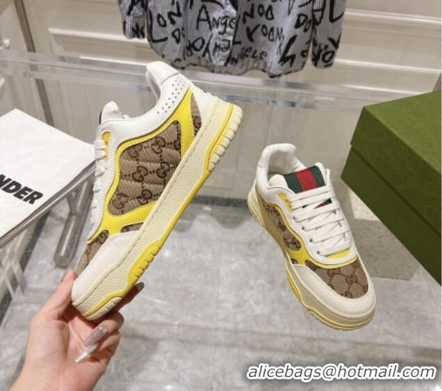 Hot Style Gucci Re-Web Sneakers in Leather and GG Canvas Beige/White/Yellow 1119105