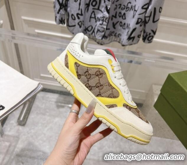 Hot Style Gucci Re-Web Sneakers in Leather and GG Canvas Beige/White/Yellow 1119105