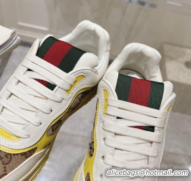 Hot Style Gucci Re-Web Sneakers in Leather and GG Canvas Beige/White/Yellow 1119105