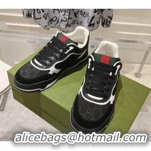 Stylish Gucci Re-Web Sneakers in Leather and GG Denim Black/White 1119106