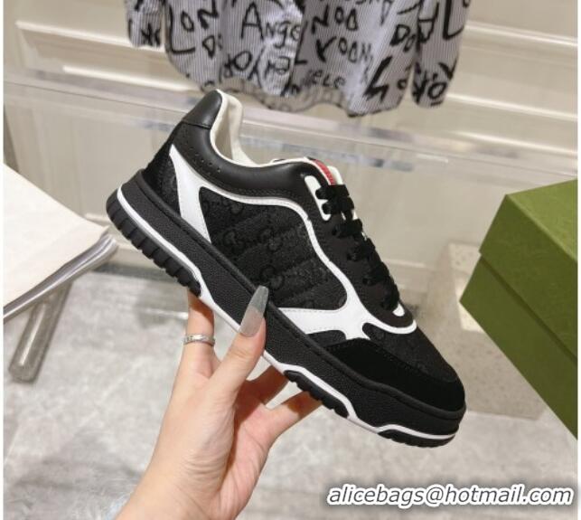 Stylish Gucci Re-Web Sneakers in Leather and GG Denim Black/White 1119106