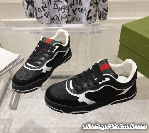 Stylish Gucci Re-Web Sneakers in Leather and GG Denim Black/White 1119106