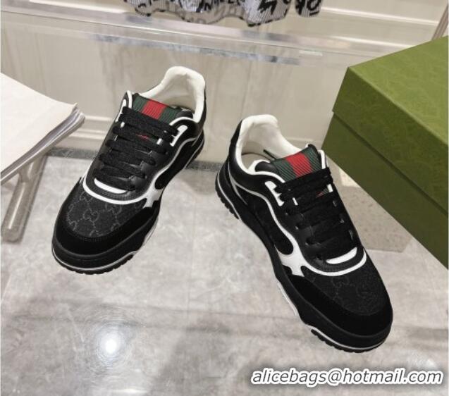 Stylish Gucci Re-Web Sneakers in Leather and GG Denim Black/White 1119106