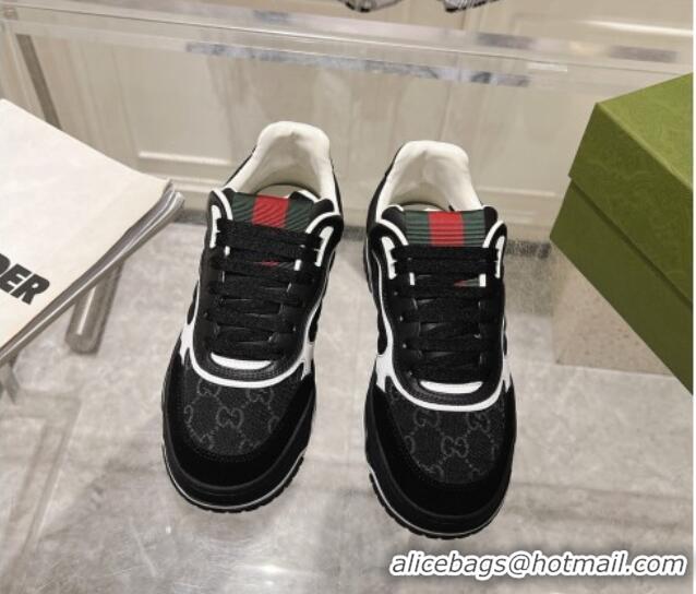 Stylish Gucci Re-Web Sneakers in Leather and GG Denim Black/White 1119106