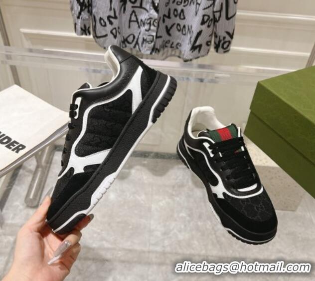 Stylish Gucci Re-Web Sneakers in Leather and GG Denim Black/White 1119106