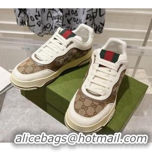 Sumptuous Gucci Re-Web Sneakers in Leather and GG Canvas Beige/White/Brown 1119107