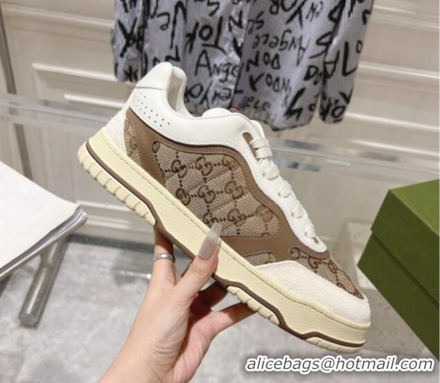 Sumptuous Gucci Re-Web Sneakers in Leather and GG Canvas Beige/White/Brown 1119107