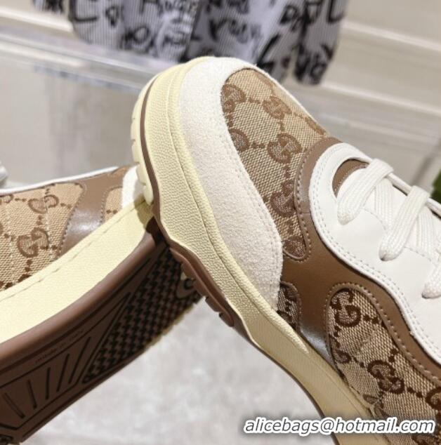 Sumptuous Gucci Re-Web Sneakers in Leather and GG Canvas Beige/White/Brown 1119107