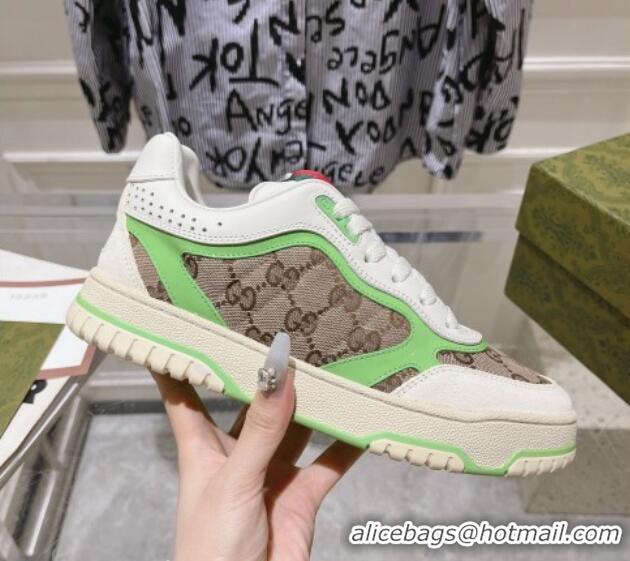 Stylish Gucci Re-Web Sneakers in Leather and GG Canvas Beige/White/Green 1119108