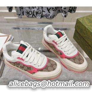 Charming Gucci Re-Web Sneakers in Leather and GG Canvas Beige/White/Pink 1119109