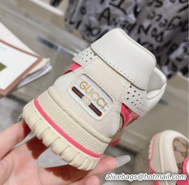 Charming Gucci Re-Web Sneakers in Leather and GG Canvas Beige/White/Pink 1119109