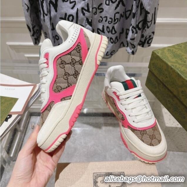 Charming Gucci Re-Web Sneakers in Leather and GG Canvas Beige/White/Pink 1119109