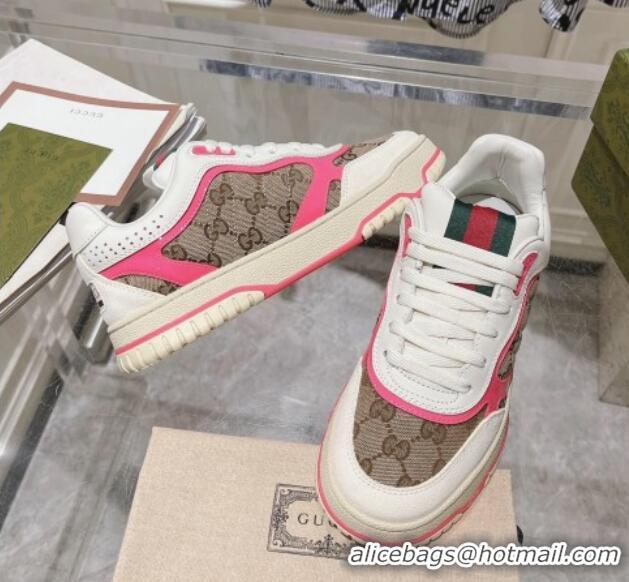 Charming Gucci Re-Web Sneakers in Leather and GG Canvas Beige/White/Pink 1119109