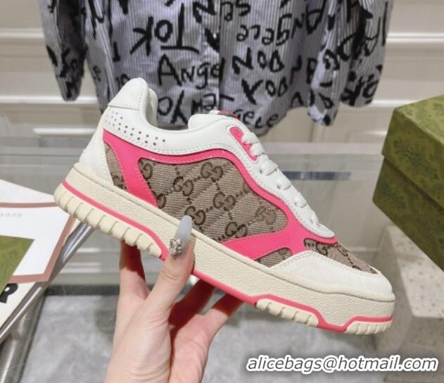 Charming Gucci Re-Web Sneakers in Leather and GG Canvas Beige/White/Pink 1119109