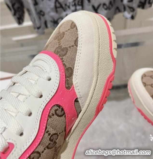 Charming Gucci Re-Web Sneakers in Leather and GG Canvas Beige/White/Pink 1119109